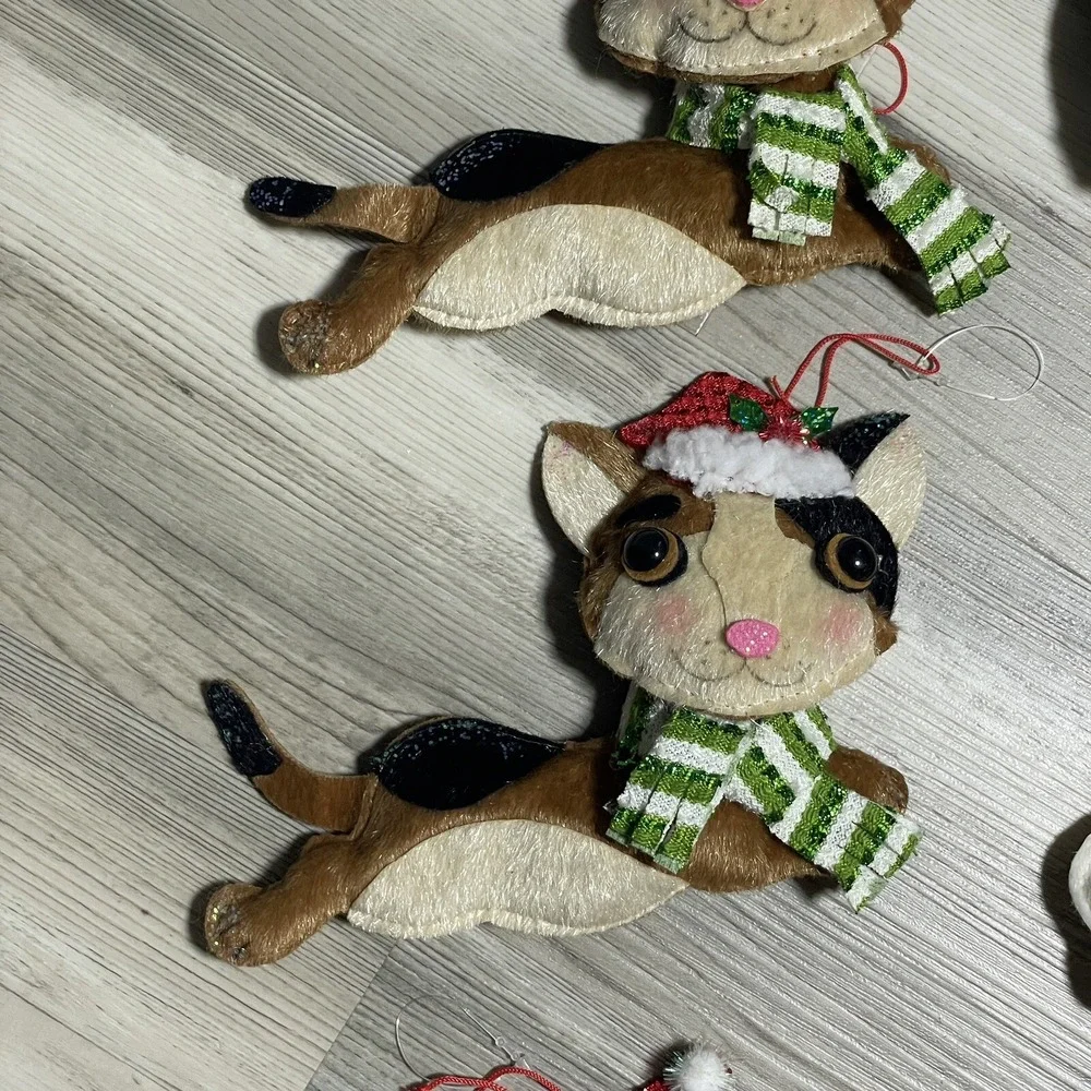 Cat Dog Christmas Ornaments 3D Felt Textured Embellished Stuffed‎ Multicolor 8